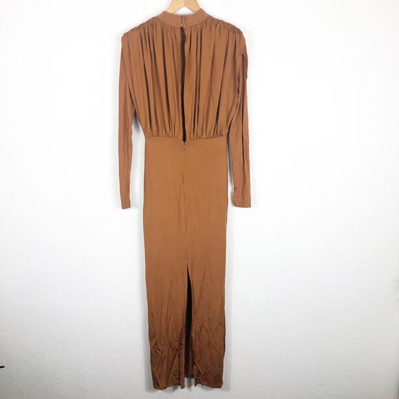 L'ACADEMIE Kemia Maxi Dress Small Brown Jersey Long Sleeve Wedding Revolve Chic - Picture 15 of 16
